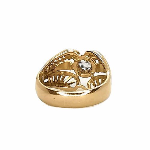 Bague 56 Bague vintage en or jaune 18 carats et platine, diamant 58 Facettes BVP-BAG-0012