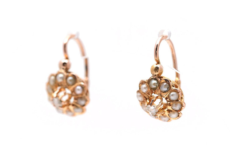 Boucles d'oreilles Art déco - Boucles d'oreilles en or jaune, diamants et perles 58 Facettes 24017