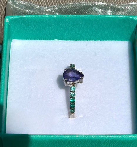 Bague 51 Bague en or blanc 18k, tanzanite et tourmalines Paraíba 58 Facettes Anello 001