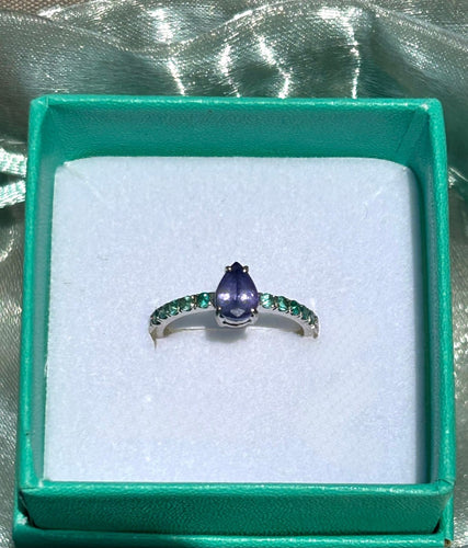 Bague 51 Bague en or blanc 18k, tanzanite et tourmalines Paraíba 58 Facettes Anello 001