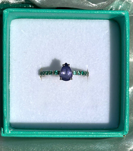 Bague 51 Bague en or blanc 18k, tanzanite et tourmalines Paraíba 58 Facettes Anello 001