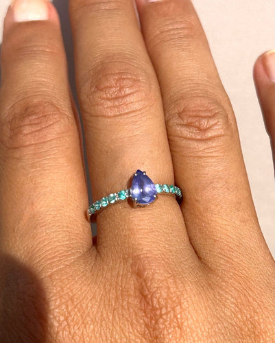 Bague 51 Bague en or blanc 18k, tanzanite et tourmalines Paraíba 58 Facettes Anello 001