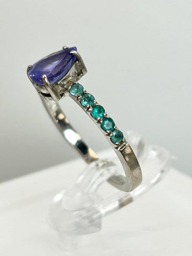 51 Bague en or blanc 18k avec tanzanite et tourmalines Paraiba 58 Facettes Anello 001