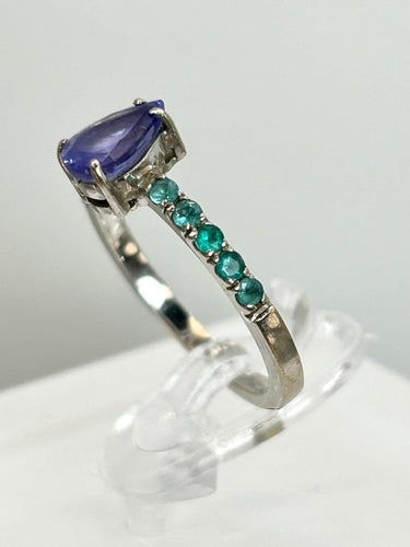 Bague 51 Bague tanzanite en or blanc 18k et tourmalines Paraíba 58 Facettes Anello 001