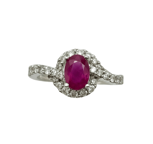 52 Bague rubis Burma Mong Hsu en or blanc et diamants 58 Facettes ANELLO RUBY BURMA