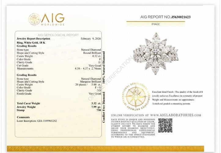 Bague 55 La Regina - Bague en or blanc 18k et 21 diamants naturels 58 Facettes ANELLO FLOWER DIAMOND
