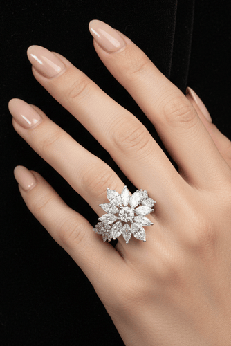 Bague 55 La Regina - Bague en or blanc 18k et 21 diamants naturels 58 Facettes ANELLO FLOWER DIAMOND