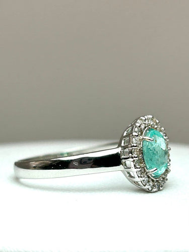 55 Bague en or blanc 18k avec tourmaline Paraíba et diamants 58 Facettes ANELLO PARAIBA OVALE