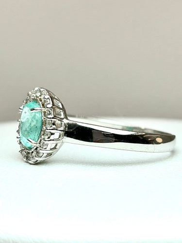 55 Bague en or blanc 18k avec tourmaline Paraíba et diamants 58 Facettes ANELLO PARAIBA OVALE