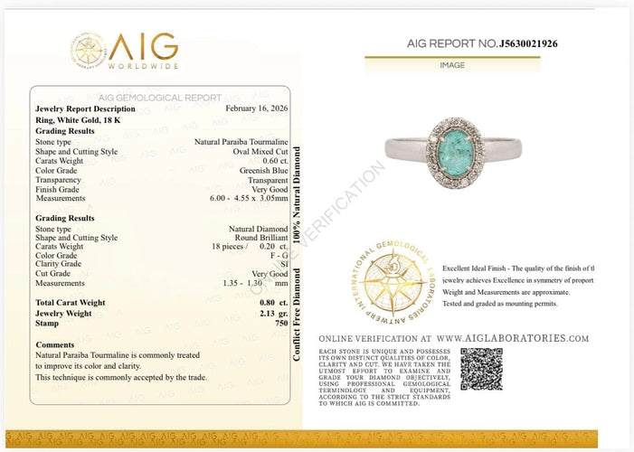 55 Bague en or blanc 18k avec tourmaline Paraíba et diamants 58 Facettes ANELLO PARAIBA OVALE