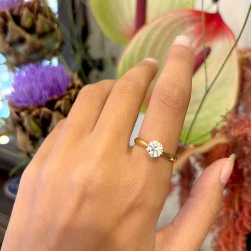 Bague 56.25 Bague solitaire en or jaune 18k avec diamant taille brillant 58 Facettes 7CA1E43A88BA41868223C2E703C290CA