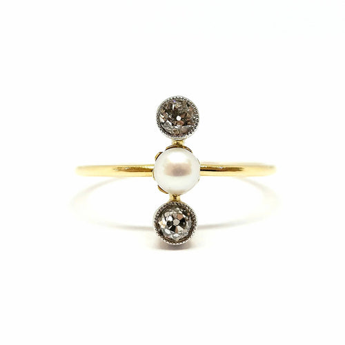 Bague 60 Bague toi & moi vintage en or jaune 18 carats, perle et diamants 58 Facettes BVP-BAG-0027