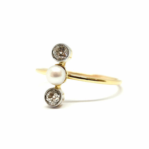 Bague 60 Bague toi & moi vintage en or jaune 18 carats, perle et diamants 58 Facettes BVP-BAG-0027