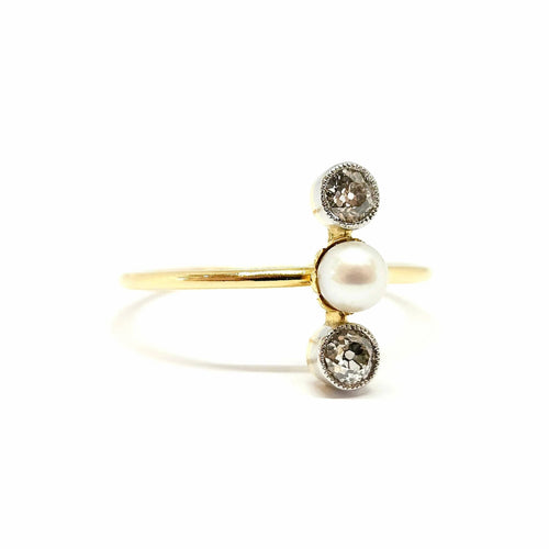 Bague 60 Bague toi & moi vintage en or jaune 18 carats, perle et diamants 58 Facettes BVP-BAG-0027