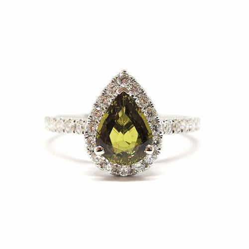 Bague 53 Bague saphir vert et diamants en or blanc 18 carats 58 Facettes BVP-BAG-0040