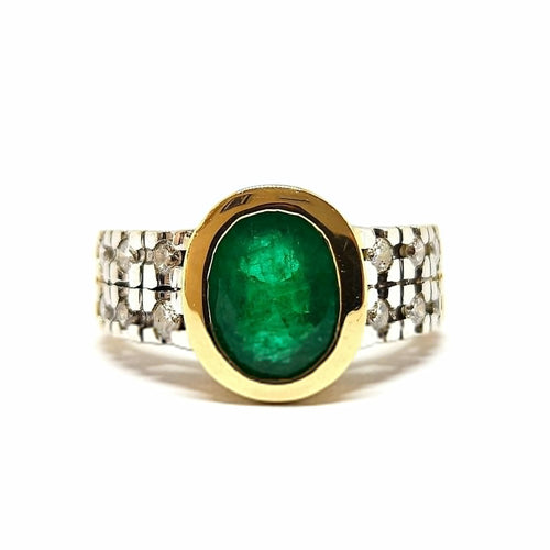 Bague 52 Bague vintage en or jaune et blanc 18 carats, émeraude et diamants 58 Facettes BVP-BAG-0044