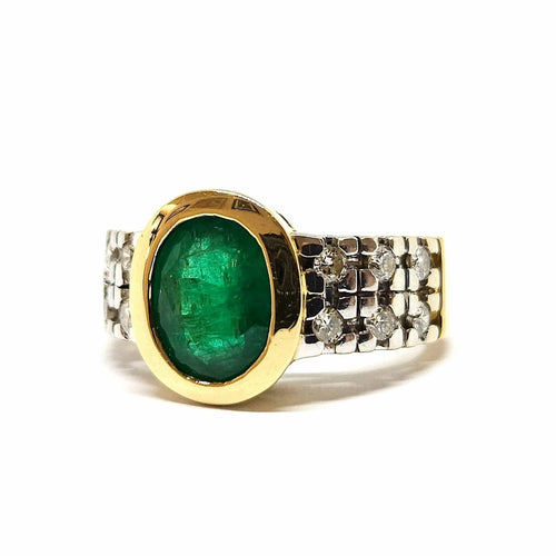 Bague 52 Bague vintage en or jaune et blanc 18 carats, émeraude et diamants 58 Facettes BVP-BAG-0044