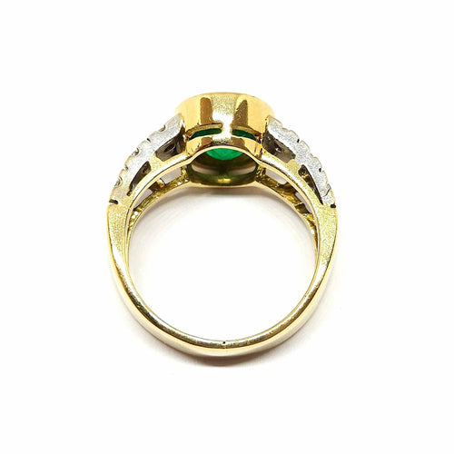 Bague 52 Bague vintage en or jaune et blanc 18 carats, émeraude et diamants 58 Facettes BVP-BAG-0044