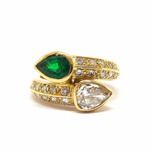 Bague 50 Bague Toi & Moi en or jaune 18 carats avec émeraude et diamants 58 Facettes BVP-BAG-0045