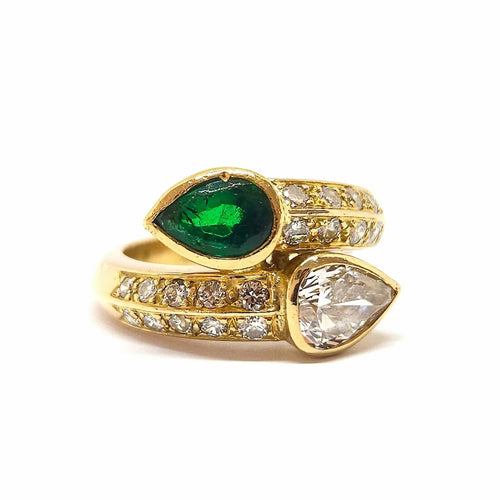 Bague 50 Bague Toi & Moi en or jaune 18 carats avec émeraude et diamants 58 Facettes BVP-BAG-0045