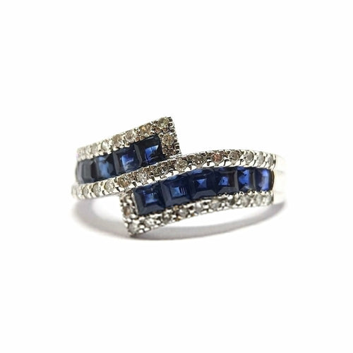 Bague 54 Bague lien en or blanc 18 carats avec saphirs et diamants 58 Facettes BVP-BAG-0047