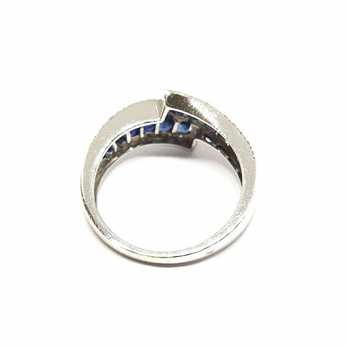 Bague 54 Bague lien en or blanc 18 carats avec saphirs et diamants 58 Facettes BVP-BAG-0047