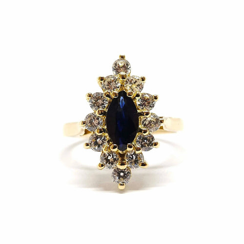 Bague 51 Bague marguerite en or jaune 18 carats au saphir et diamants 58 Facettes BVP-BAG-0048