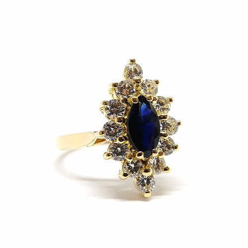 Bague 51 Bague marguerite en or jaune 18 carats au saphir et diamants 58 Facettes BVP-BAG-0048
