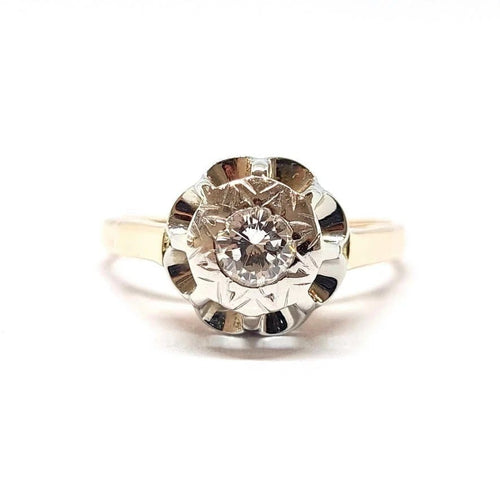 Bague 49 Solitaire ancien - Bague chaton en or jaune 18 carats et platine, diamant 58 Facettes BVP-BIJ-0062