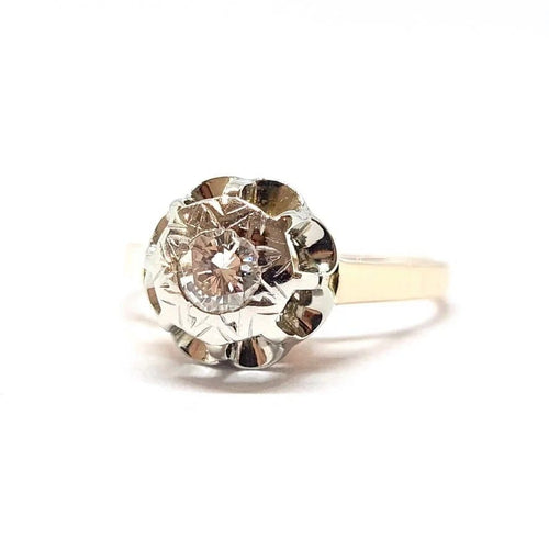Bague 49 Solitaire ancien - Bague chaton en or jaune 18 carats et platine, diamant 58 Facettes BVP-BIJ-0062
