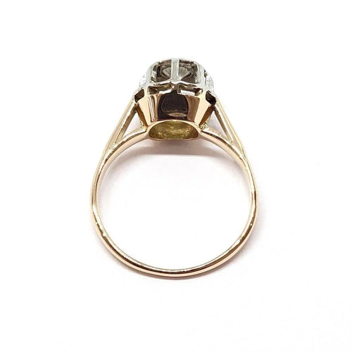 Bague 49 Solitaire ancien - Bague chaton en or jaune 18 carats et platine, diamant 58 Facettes BVP-BIJ-0062