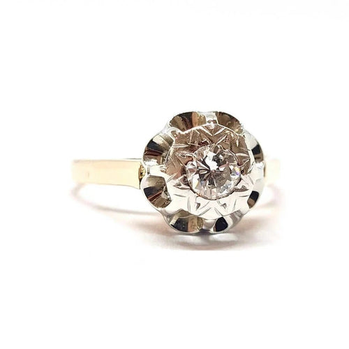 Bague 49 Solitaire ancien - Bague chaton en or jaune 18 carats et platine, diamant 58 Facettes BVP-BIJ-0062