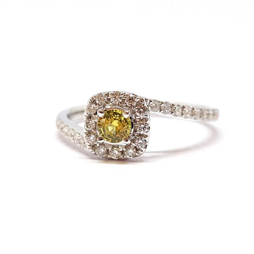 Bague 53 Bague saphir jaune et diamants en or blanc 18 carats 58 Facettes BVP-BAG-0064