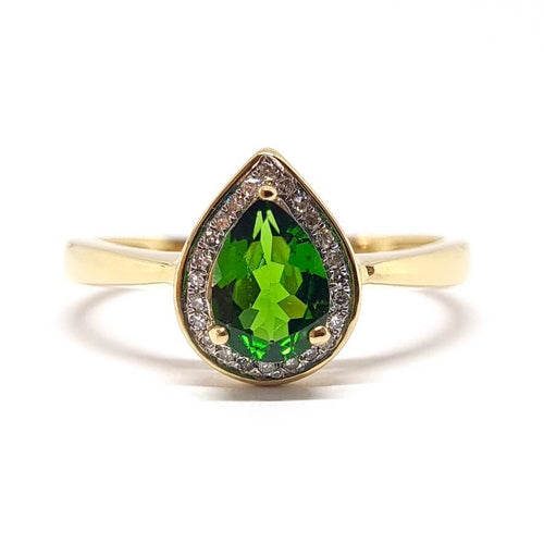 Bague 56 Bague poire diopside et diamants en or jaune 18 carats 58 Facettes BVP-BAG-0077