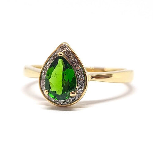 Bague 56 Bague poire diopside et diamants en or jaune 18 carats 58 Facettes BVP-BAG-0077