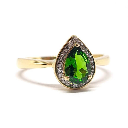 Bague 56 Bague poire diopside et diamants en or jaune 18 carats 58 Facettes BVP-BAG-0077