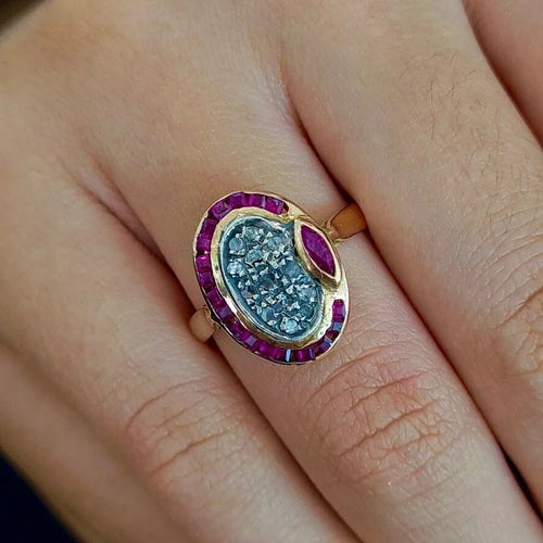 Bague 55 Bague rubis et diamants en or rose 14 carats 58 Facettes BVP-BAG-0090