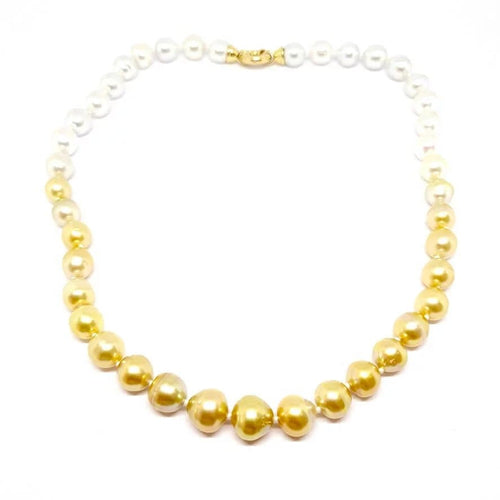 Collier Collier de perles dorées et blanches en or jaune 18 carats 58 Facettes BVP-COL-0092