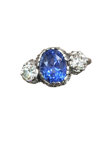 Antik ring i Platin med Ceylon-safir og diamanter 