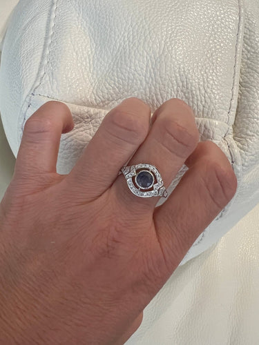 53 Bague en or blanc avec alexandrite ALGT 0,77 ct et diamants 58 Facettes ring