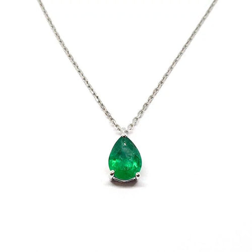 Collier Collier solitaire en or blanc 18 carats avec émeraude 58 Facettes BVP-COL-0106