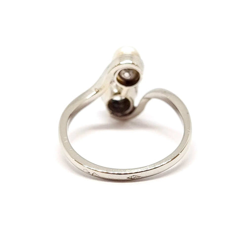 Bague 57 Bague Toi & Moi en or blanc 18 carats et platine, diamant et perle 58 Facettes BVP-BAG-0109