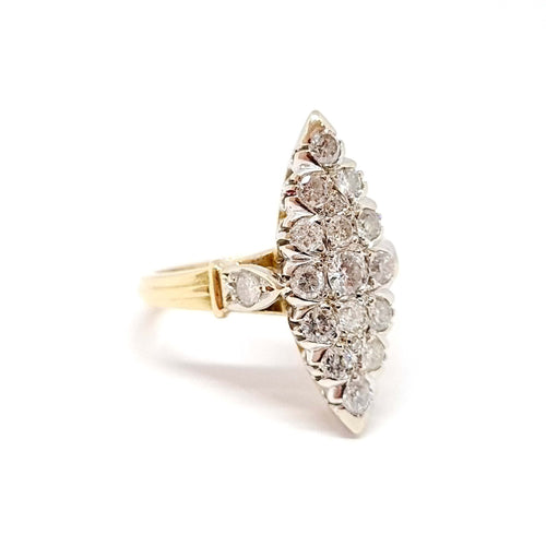 Bague 54 Bague marquise en or jaune et blanc 18 carats sertie de diamants 58 Facettes BVP-BAG-0110