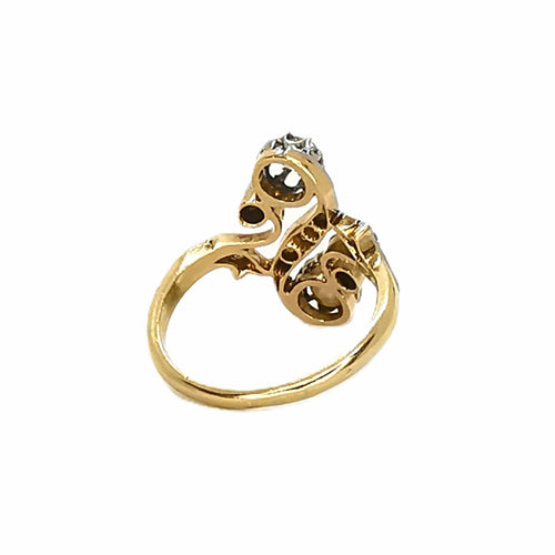 Bague 55 Bague toi & moi vintage en or jaune 18 carats, platine, perle et diamants 58 Facettes BVP-BAG-0002