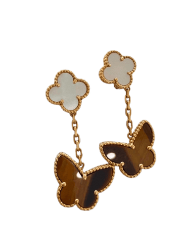 Van Cleef & Arpels - Boucles d’oreilles en or jaune, nacre et œil de tigre 58 Facettes jnci169