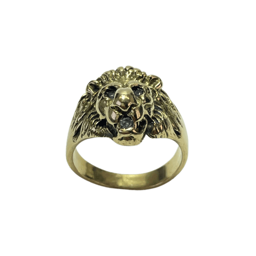 Bague 59 Chevalière tête de lion en or jaune avec diamant 58 Facettes 250273
