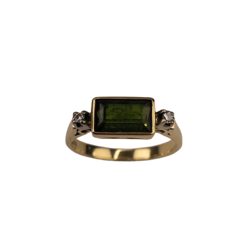 Bague 56 Bague - Tourmaline verte et diamants en or jaune 14 carats 58 Facettes 250112