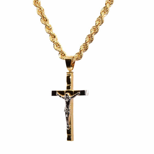 Pendentif Pendentif croix bicolore avec Christ en or 18 carats 58 Facettes 47210097