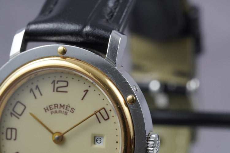 Montre Hermès Clipper - Montre en acier, cadran noir 58 Facettes TOT-11228