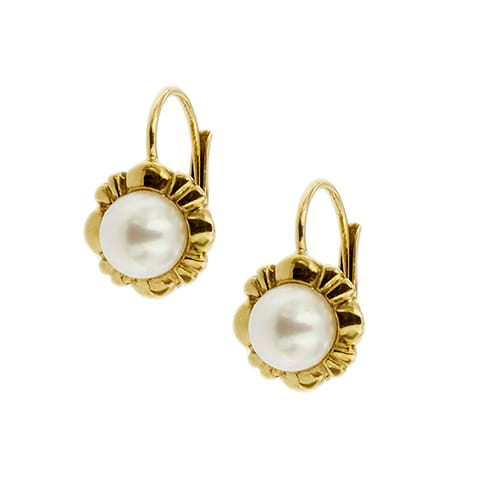 Boucles d'oreilles Boucles d’oreilles fleur à dormeuses en or jaune 18 ct avec perles 58 Facettes 38383